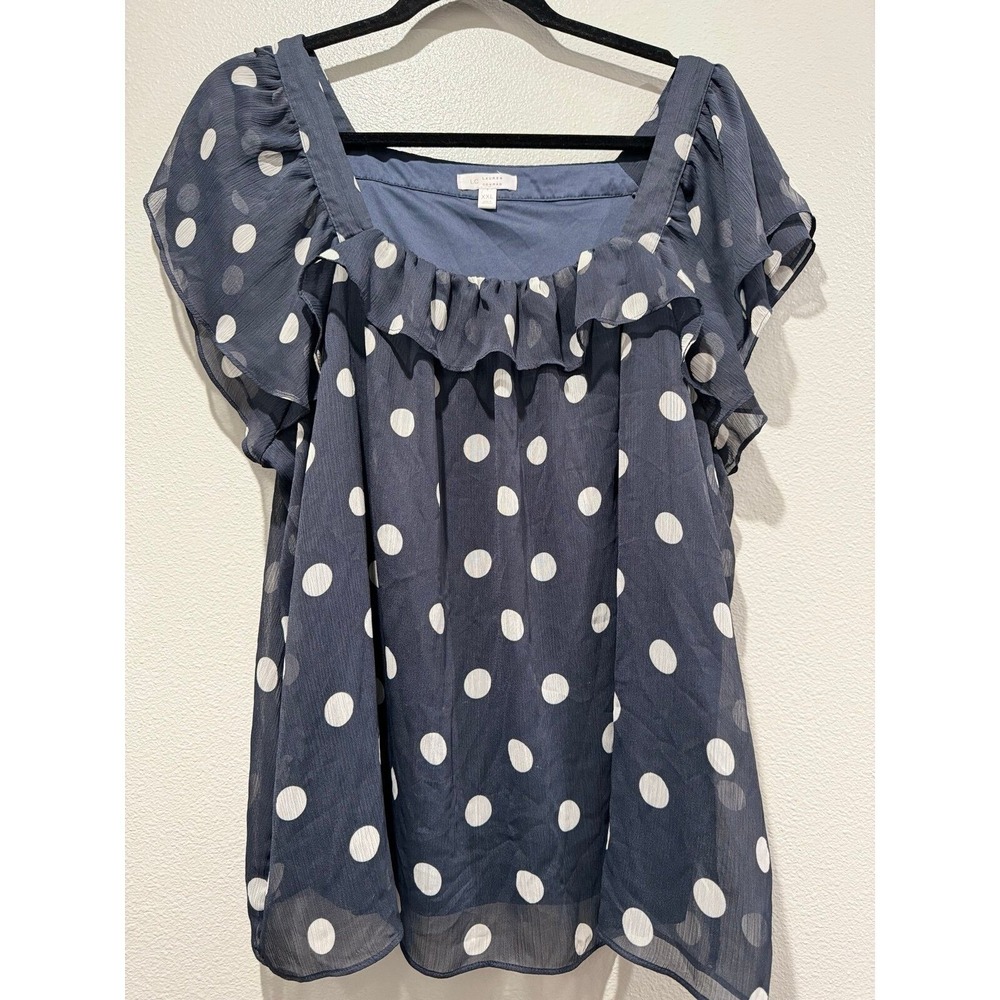 LC Lauren Conrad Box neck Navy Polka Dot